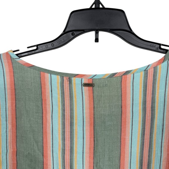 O'Neill Babydoll Top Blouse Small Green Orange Stripe Peplum - Picture 7 of 8